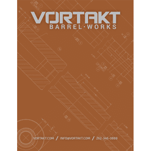 Orange cover of the Vortakt product catalog with a barrel rendering